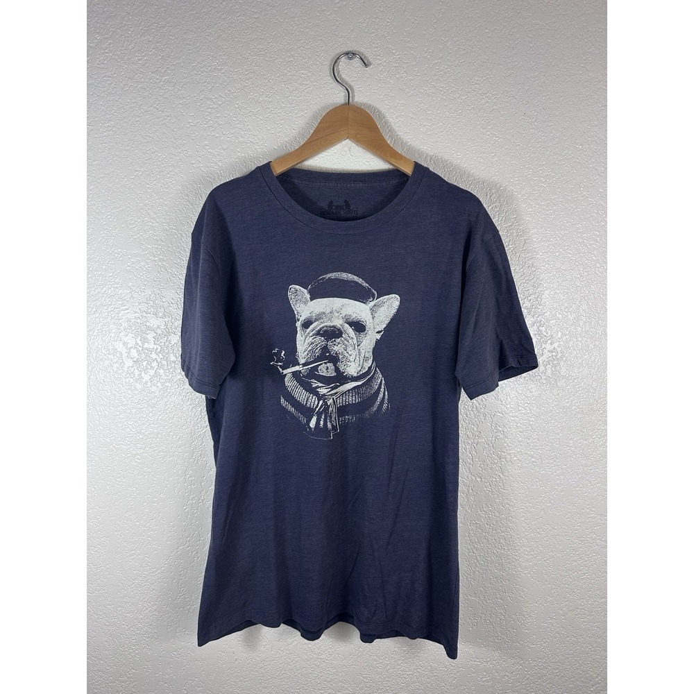 Headline Shirts French Bulldog Smoking Pipe Graphic T-Shirt Blue Mens Size Large